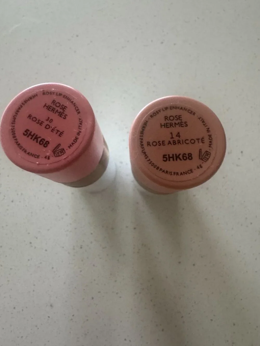 TWO Hermès Rose 30 (D'ete) and 14 (Abricote) Refillable Rosy Lip Enhancers